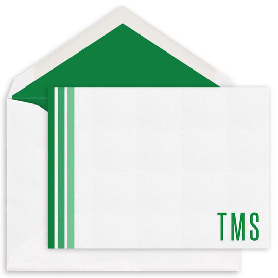 Ombre Stripe Initials Flat Note Cards